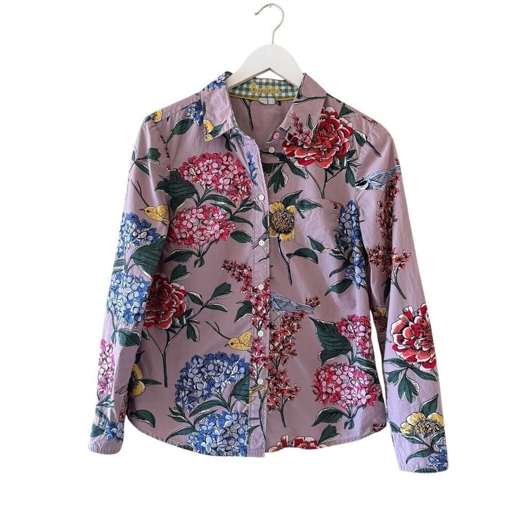 Boden Lilac Floral Button-Down Shirt with Multicolor Blooms